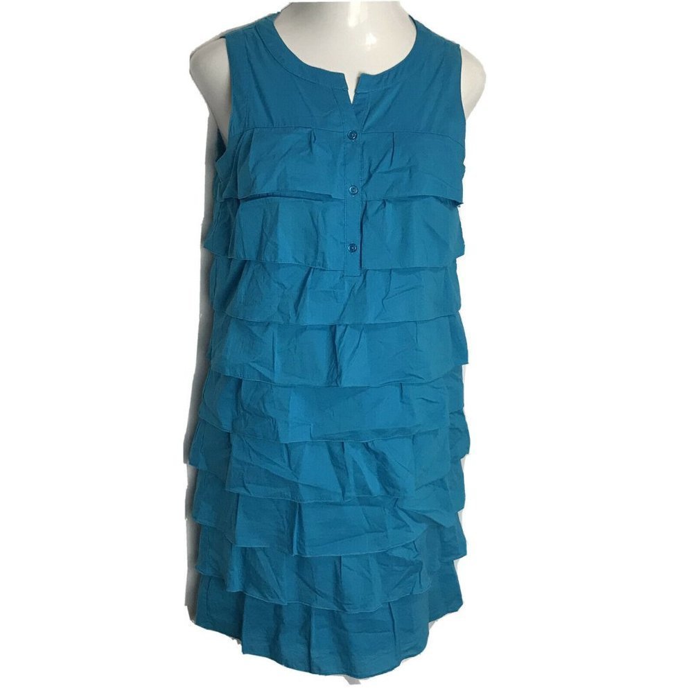 ND New Directions Women's Sleeveless Ruffle Dress ~ Sz 8 ~ Blue ~ Knee Length